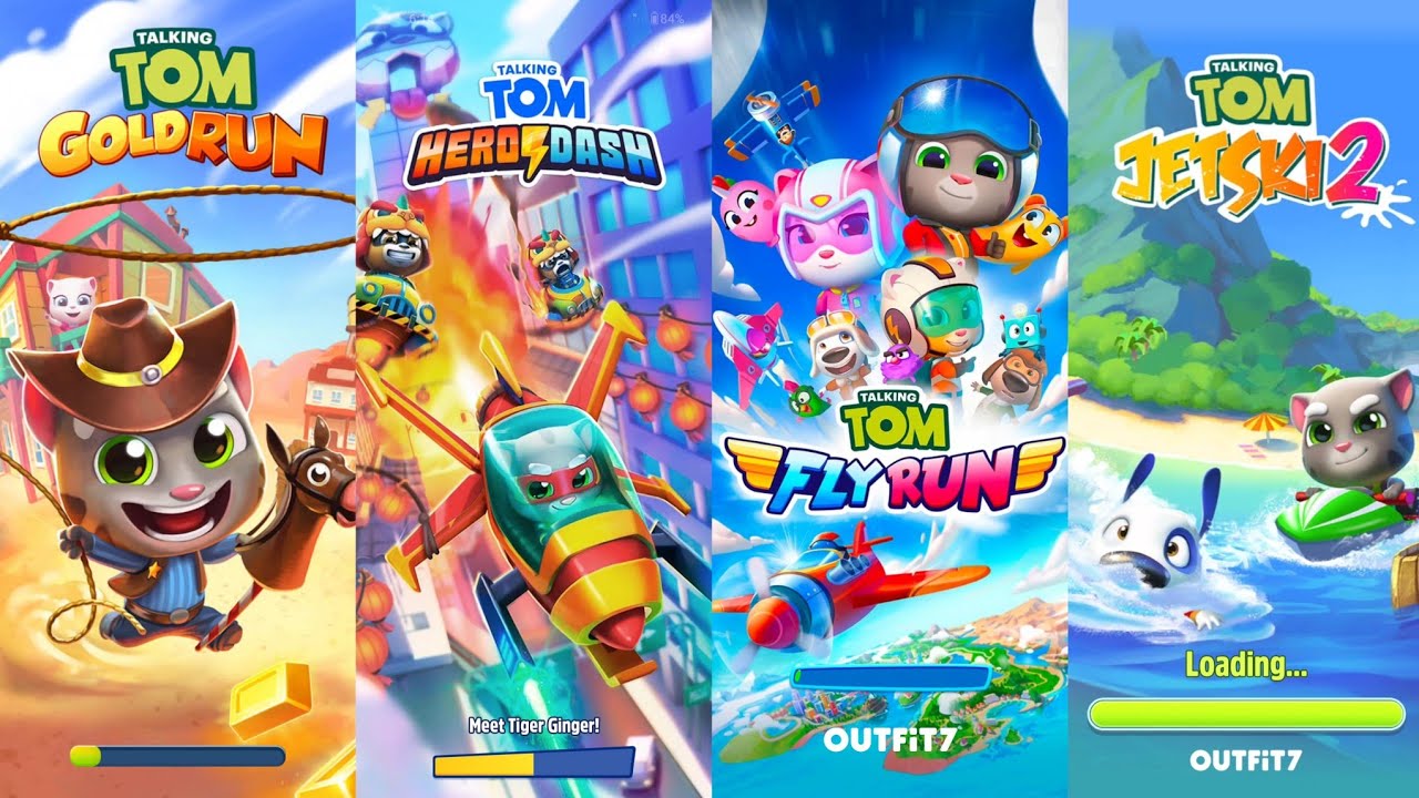 Talking Tom Gold Run Wild West vs Talking Tom Hero Dash vs Talking Tom Fly Run vs Talking Tom Jetski