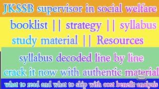 Jkssb Supervisor Social Welfare Study Material Booklist Best Strategy How To Crack It