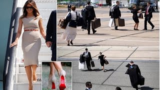Melania makes a stylish arrival in London in a $1,400 Roland Mouret dress