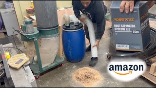 PowerTech Dust Separator Cyclone Kit Install and SILENT Review #woodworking #toolreview #diy