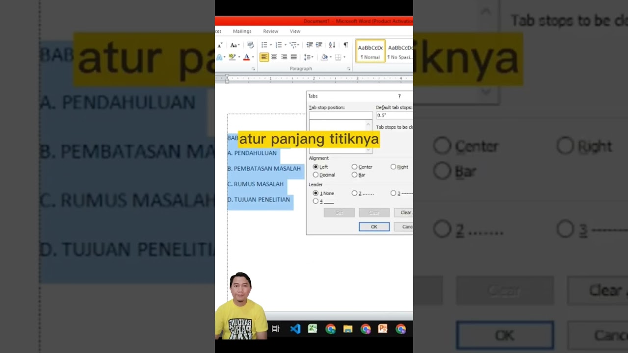 cara membuat titik-titik di daftar isi 