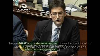 Greg burt, with the california family council, testified against sb
219 yesterday, a bill that will punish any nursing home employee who
refuses to use transgender pronouns. fines for ...