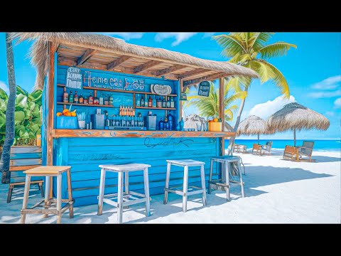 Peaceful Instrumental Jazz Music 🌴Tropical Seaside Coffee Shop Ambience | Wave Sounds for Chill Time