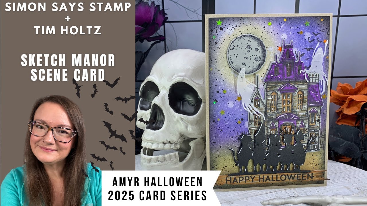 Эскиз сцены в особняке | Штамп «Тим Хольц и Саймон говорит» | Серия карточек AmyR «Хэллоуин 2025»...