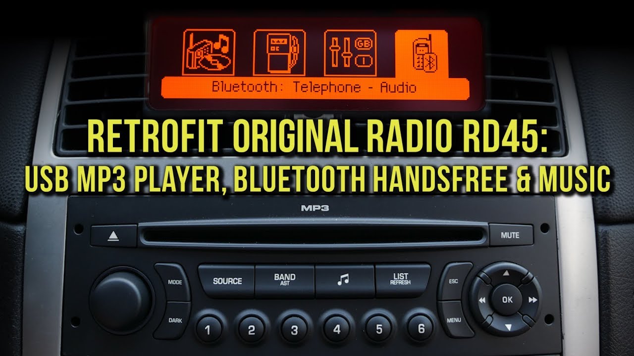 Alfabet Inheems Politiek Retrofit Radio RD45 - USB mp3 player, Bluetooth handsfree, Bluetooth music,  in a single unit - YouTube
