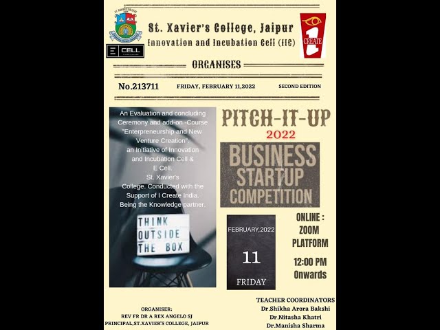 Entrepreneurship and New Venture Creation workshop for St.Xavier's College, Jaipur