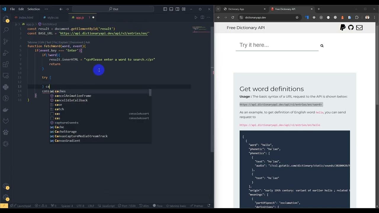 JavaScript Final Lesson: dictionary app - YouTube