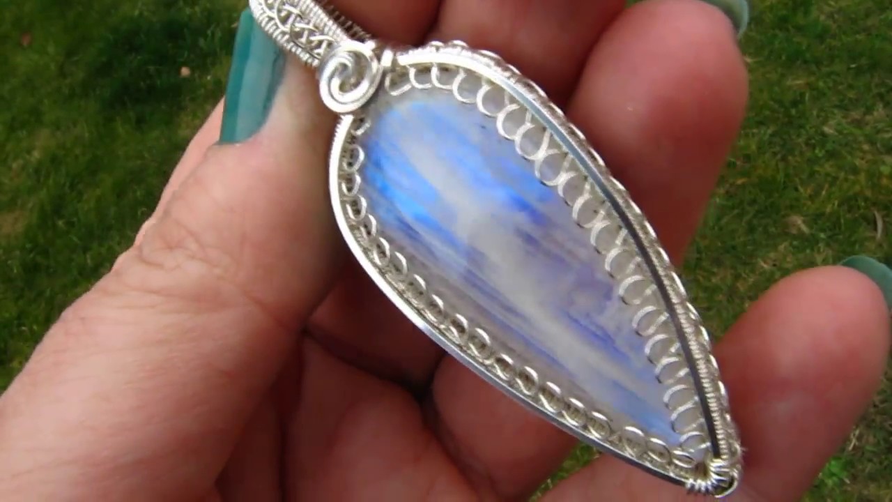Mozarkite Cabochon wire wrapped pendant in Argentium Sterling Silver