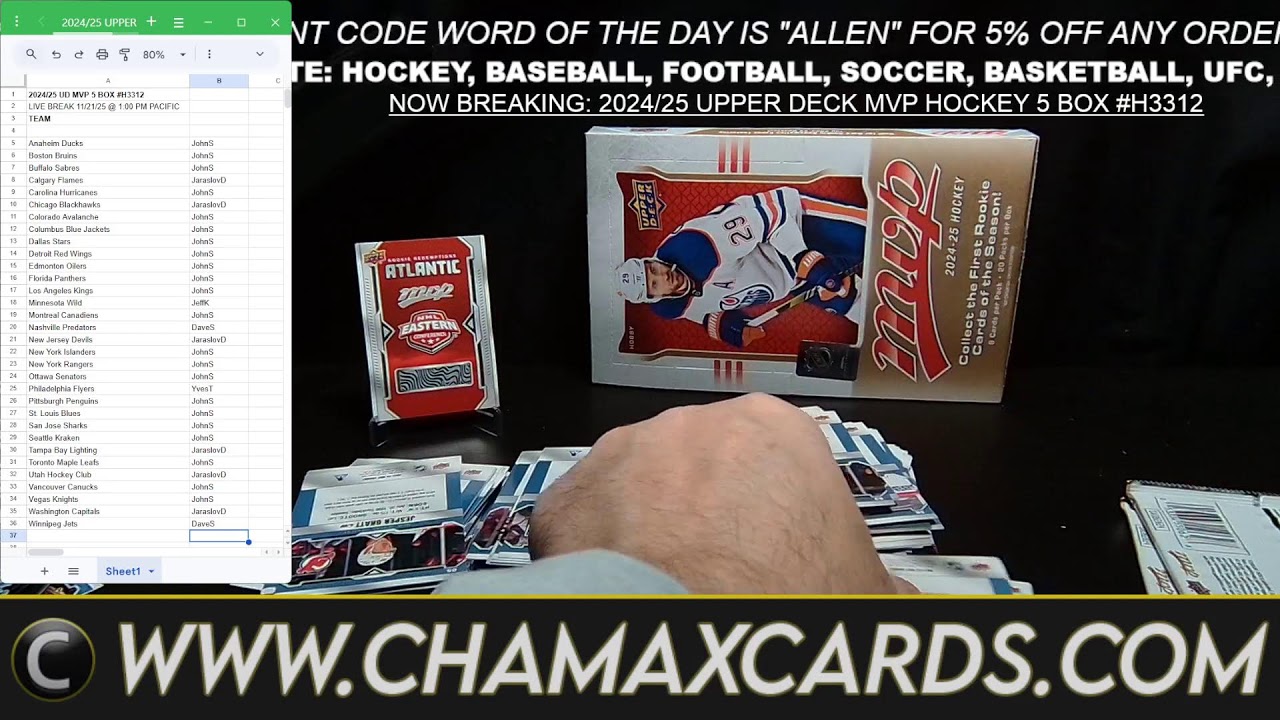 BREAKING TONIGHT: 2024/25 UPPER DECK MVP HOCKEY 5 BOX BREAK #H3312