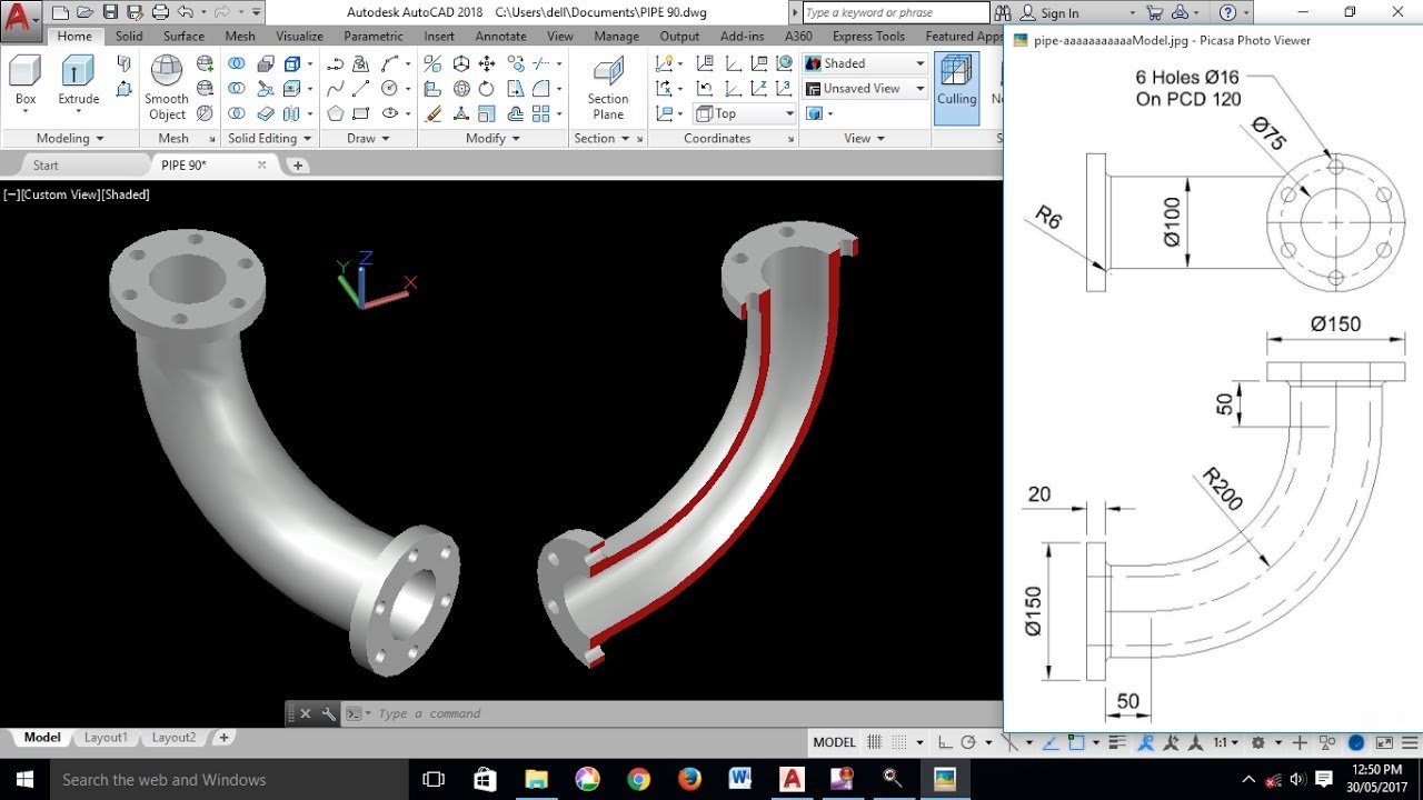 Autocad 3d Exercises Tutorials Basics And Advance Pipe Spool Bend 90