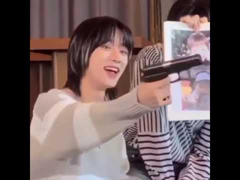 beomgyu pointing a gun at someone off-screen - YouTube