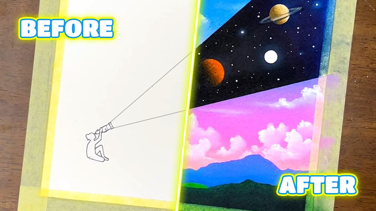 An easy method for drawing space and planets 🪐✍️ #oilpastel #tutorial #easy #method #foryou