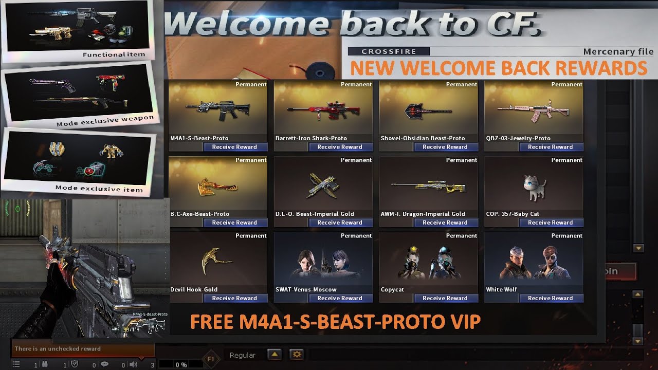 NEW FREE M4A1-S-BEAST-PROTO VIP WELCOME BACK REWARDS CROSSFIRE PH