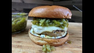 Grilled Chicken Burger with Green Chili Relish Recipe