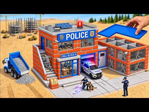 DIY Mini Tractor Making Strong 2-Story Mini Brick Police Station Using Bricks with Metal
