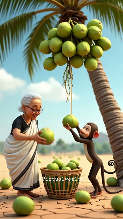 Grandma and the monkey planted a coconut tree 🌴🥥 tree was destroyed 😭 #ai #monkey #grandmother