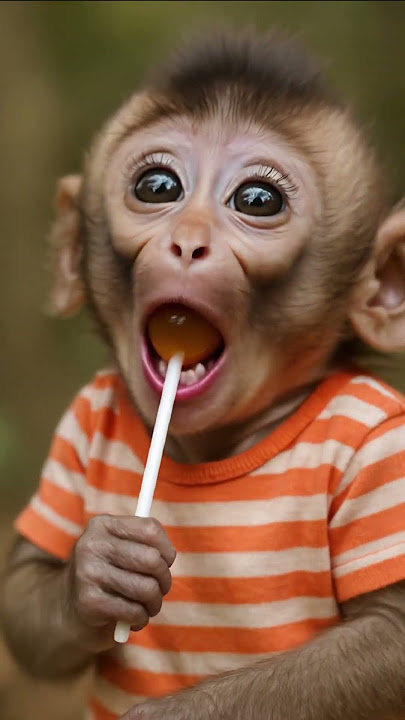 Baby Monkey's First Lollipop Taste! 🍭🐒