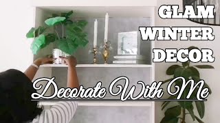 MODERN GLAM WINTER DECOR | HOW TO STYLE BOOK SHELVES | DECORATE WITH ME PART 2