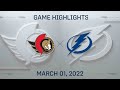 NHL Highlights | Senators vs. Lightning - Mar. 1, 2022