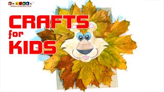 Crafts for kids &quot;Ready in 5 minutes.&quot; Lion made of autumn leaves.