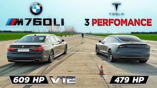 БИТВА ЭПОХ! V12 BMW 760Li vs Tesla 3 Perf vs AMG C43 v BMW X5M + AUDI S4 +  Mercedes C32