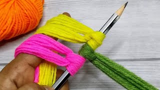 Amazing 4 Beautiful Woolen Yarn Flower making ideas with Pencil |Easy Sewing Hack