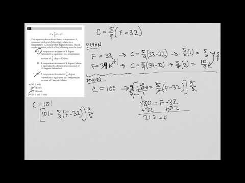 C = 5/9(F - 32); The equation above shows how a temperature F