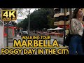 Spain Malaga- Marbella, Foggy Day In the City  - Costa del Sol-Walking Tour March 2022 [4K60FPS]