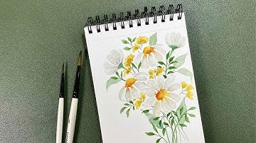 EASY watercolor flower painting - Daisies