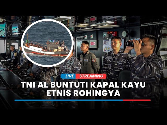 🔴Detik-detik TNI AL Buntuti Kapal Kayu Pengangkut Etnis Rohingya yang Diduga Korban TPPO class=