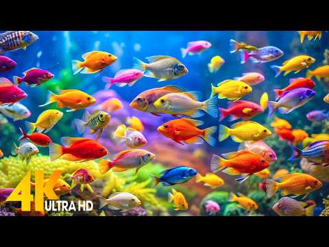 Aquarium 4K (ULTRA HD) - Beautiful Coral Reef Fish in Aquarium, Sleep Meditation Music - 4K Video