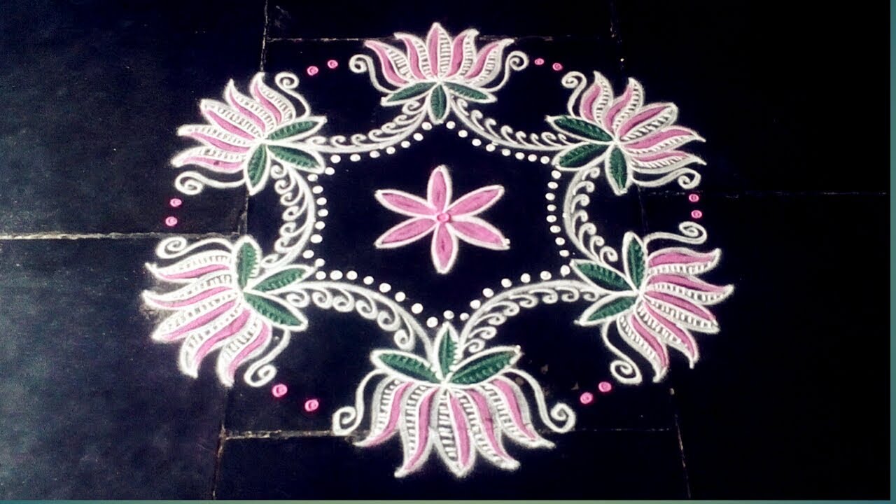 .simple lotus rangoli design with 7*3dots festival(special)made easy to ...