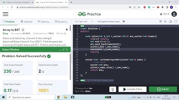 Array to BST | Explain with Example | C++ | GFG PotD 10-05-2022