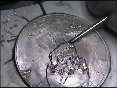 Skull Dollar with the homemade hand engraving machine