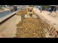 Expert Work Using Debris Rock Clutter​ Step2 Of Foundation Road With Komatsu D61P Dozer &amp; Truck Dump