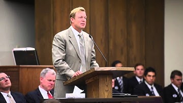 BYU head football coach Bronco Mendenhall speaks to hundreds at the Westland Stake Cetner