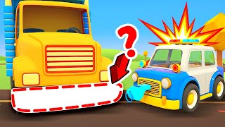 the police car helps the tow truck for kids helper cars cartoons for kids street vehicles for kids