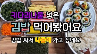 텃밭에서  키운 키다리나물 넣은 김밥 만들었어요