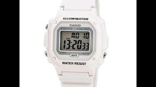 Casio F108WHC-7B Men's Classic Alarm Chrono White Digital Dial White Resin Watch Review Video