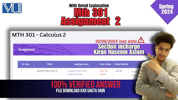 mth301 100% correct solution section incharge kiran Naseem Aslam | mth301 assignment 2 solution 2024