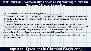 MCQ Questions Bioinformatics Dynamic Programming Algorithm Sequence Alignment with Answers