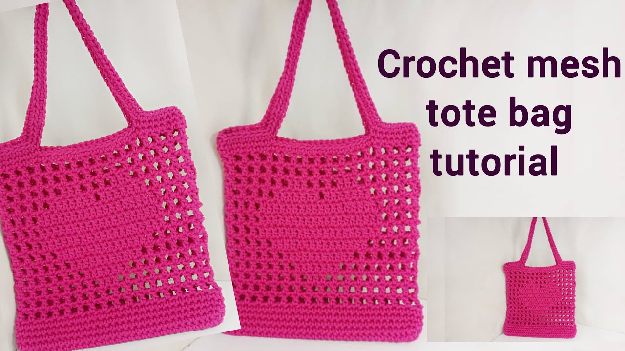 Crochet mesh tote bag tutorial - crochet heart tote bag tutorial - YouTube