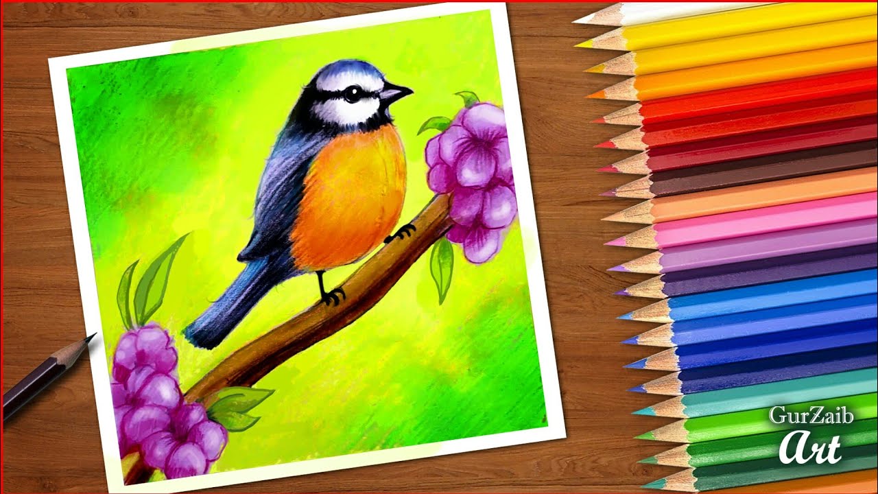 Singing Bird, Color Pencil Art, Wildlife, Drawing, Original Art, Nature