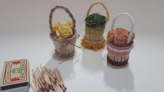 طريقة عمل سبت ورد ديكور للمنزل بأعواد الكبريت\DIY,Making Basket with plastic bottles cap and matches