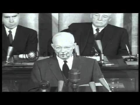 President Eisenhower talks about threat of Russian involvement in the Middle East...HD Stock Footage