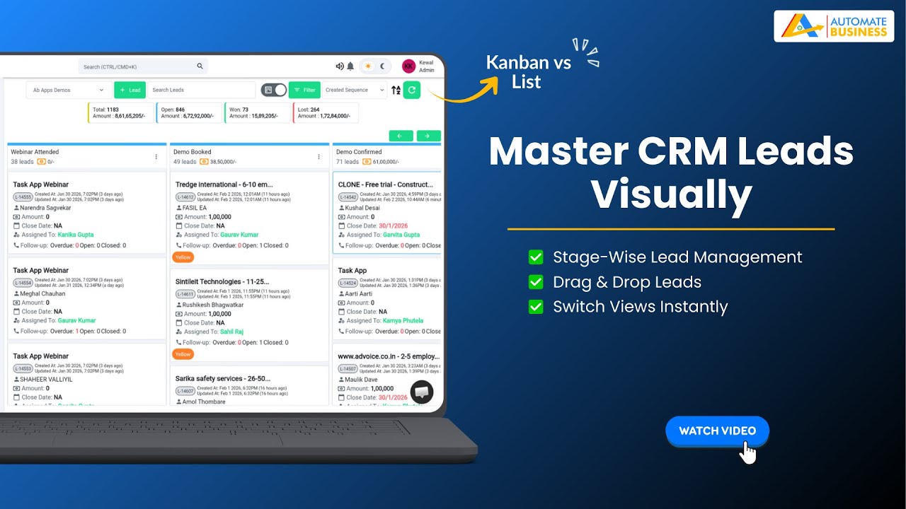 Kanban View vs List View in CRM | Manage Leads Faster in Automate Sales CRM
