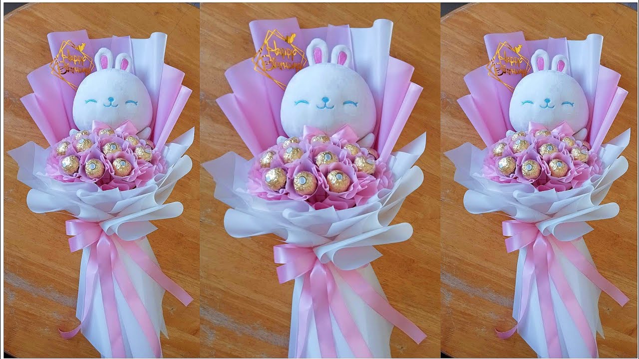 How to make ferrero bouquet with stuffed toys #diybouquet #giftideas #chocolatebouquet