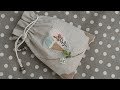 프랑스자수, 퀼트로 조리개파우치 만들기 │ Embroidery Drawstring Linen Pouch │ How To  Make DIY Crafts Tutorial