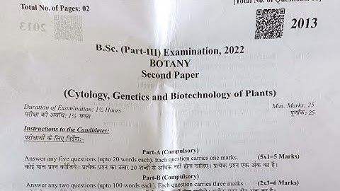 Botany | वनस्पति विज्ञान | B.Sc 3rd Year 2022 Paper-2 Exam 2022| BSc 3rd Year Botany Questions Paper