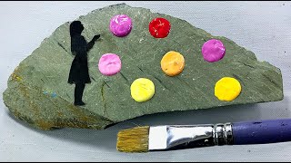 Simple & Easy Acrylic Painting on Stone｜Step by Step｜ Drawing girl on stone#painting